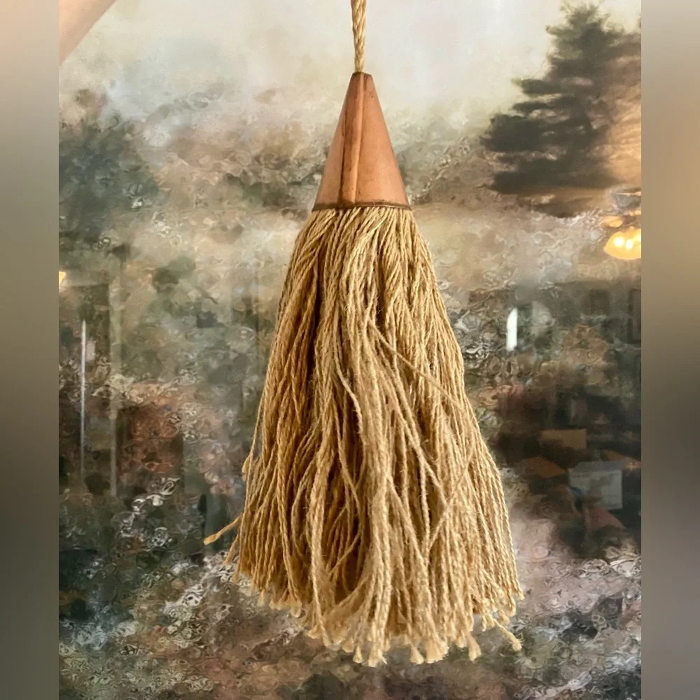 Pier 1 Large Natural Jute Fiber Decorative Tassels with Copper Tops Set of 6 - Picture 2 of 5